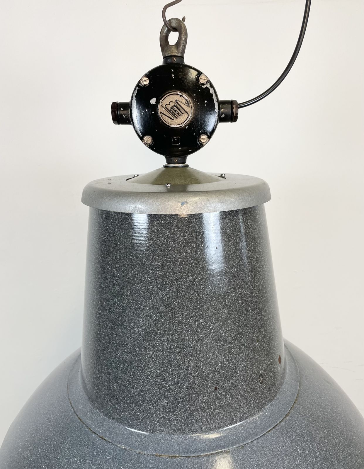 Large Grey Enamel Industrial Factory Lamp From Elektrosvit, 1960s, 29x photo for sale