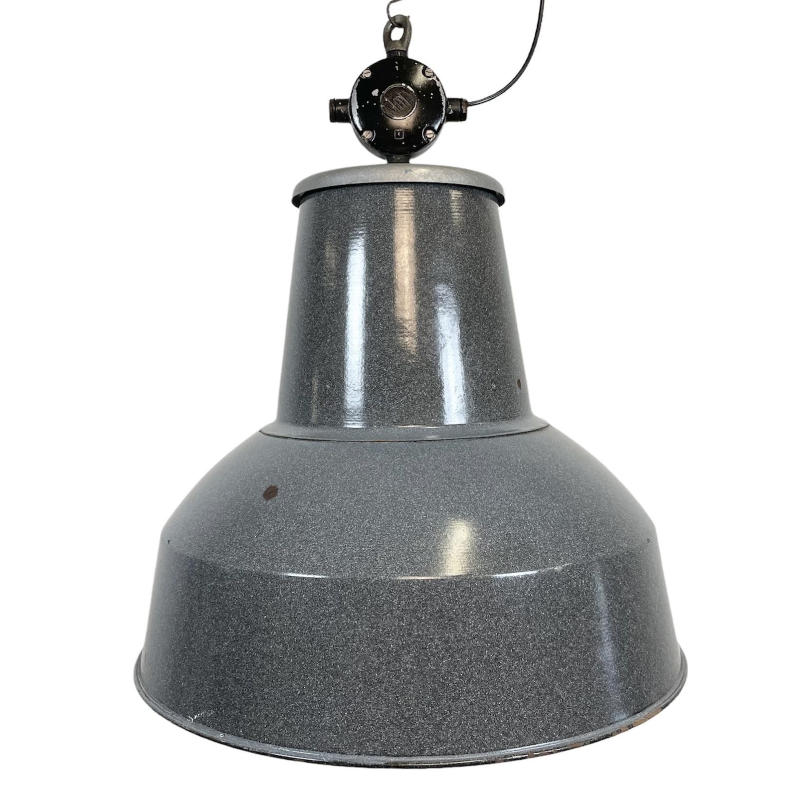 Large Grey Enamel Industrial Factory Lamp From Elektrosvit, 1960s, 29x