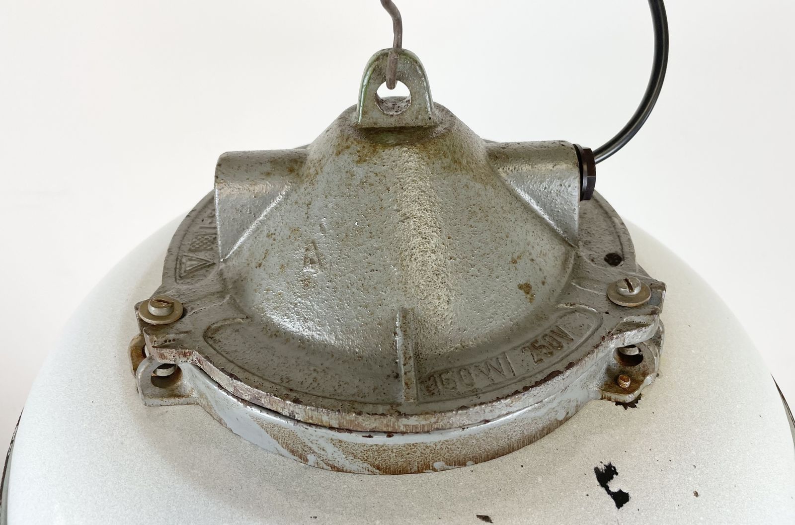 Industrial Grey Enamel Factory Cage Pendant Lamp In Cast Iron From Zaos, 1960s, 25x photo vinterior