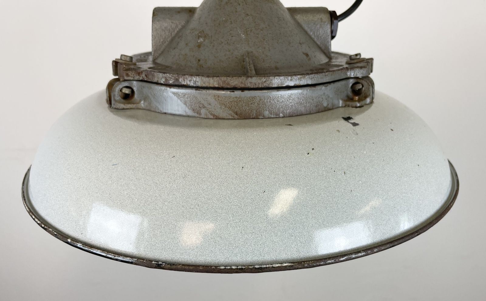 Industrial Grey Enamel Factory Cage Pendant Lamp In Cast Iron From Zaos, 1960s, 25x photo buy