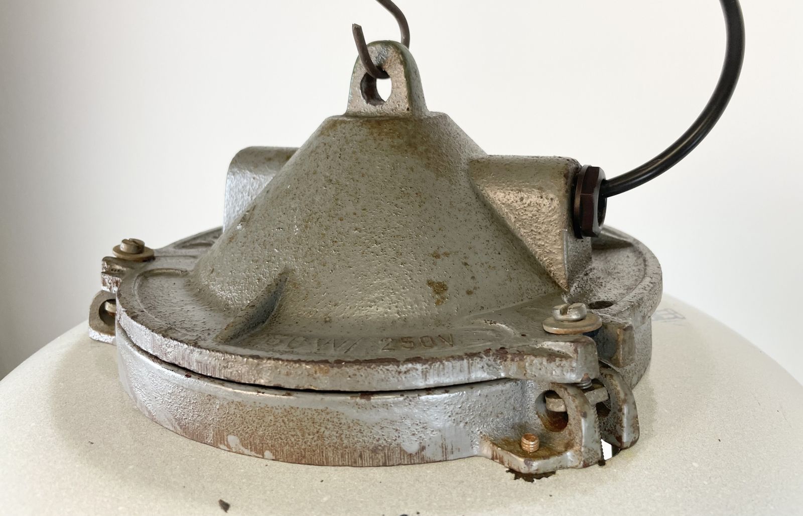 199.0 Industrial Grey Enamel Factory Cage Pendant Lamp In Cast Iron From Zaos, 1960s, 25x photo