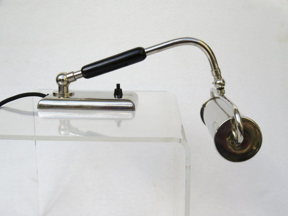 Art Deco Nickel Plated And Black Wood Piano Table Lamp photo for sale