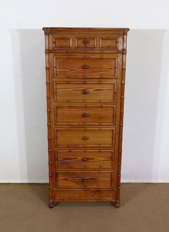 Bamboo Spirit Semainier In Solid Pitch Pine, Art Nouveau, 1900 photo vinterior