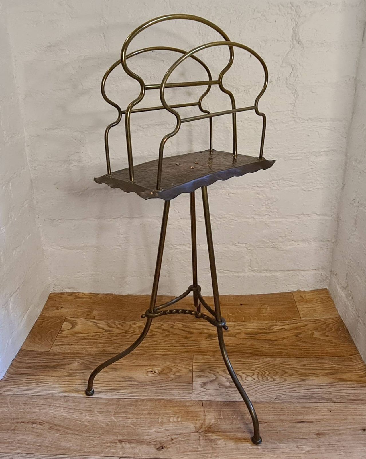Antique Arts And Crafts Revolving Brass And Copper Magazine Rack / Book Shelf photo for sale