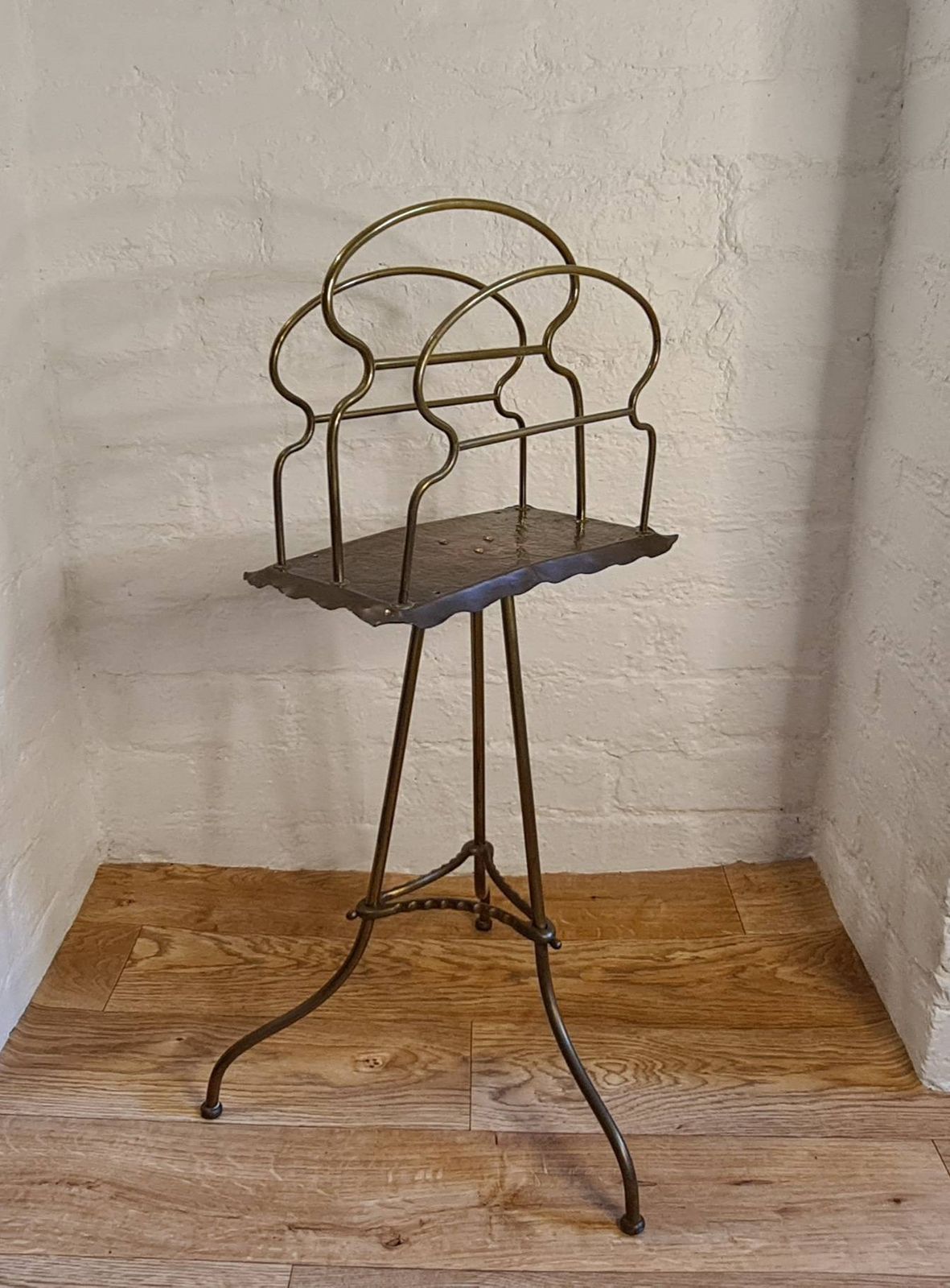 Antique Arts And Crafts Revolving Brass And Copper Magazine Rack / Book Shelf photo 310.0