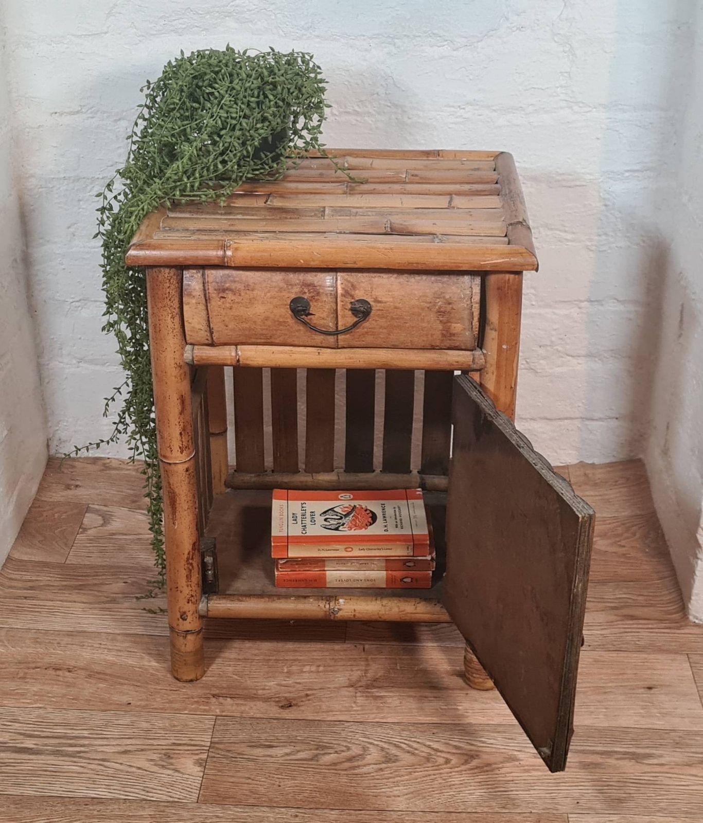 Vintage Bamboo Bedside Cabinet  Cupboard
