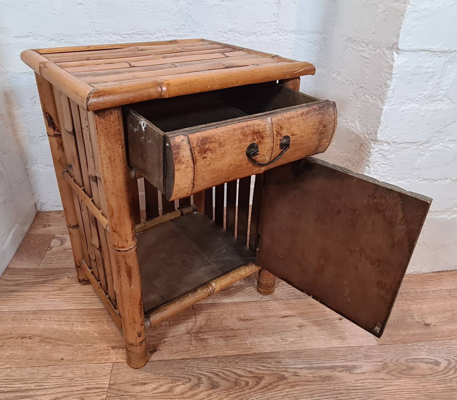 Vintage Bamboo Bedside Cabinet  Cupboard photo Furniture