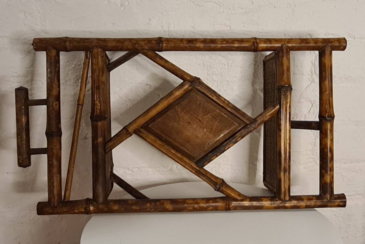 photo for sale Antique Arts And Crafts  Aesthetic Movement Tiger Bamboo Hallway Mirror With Shelves