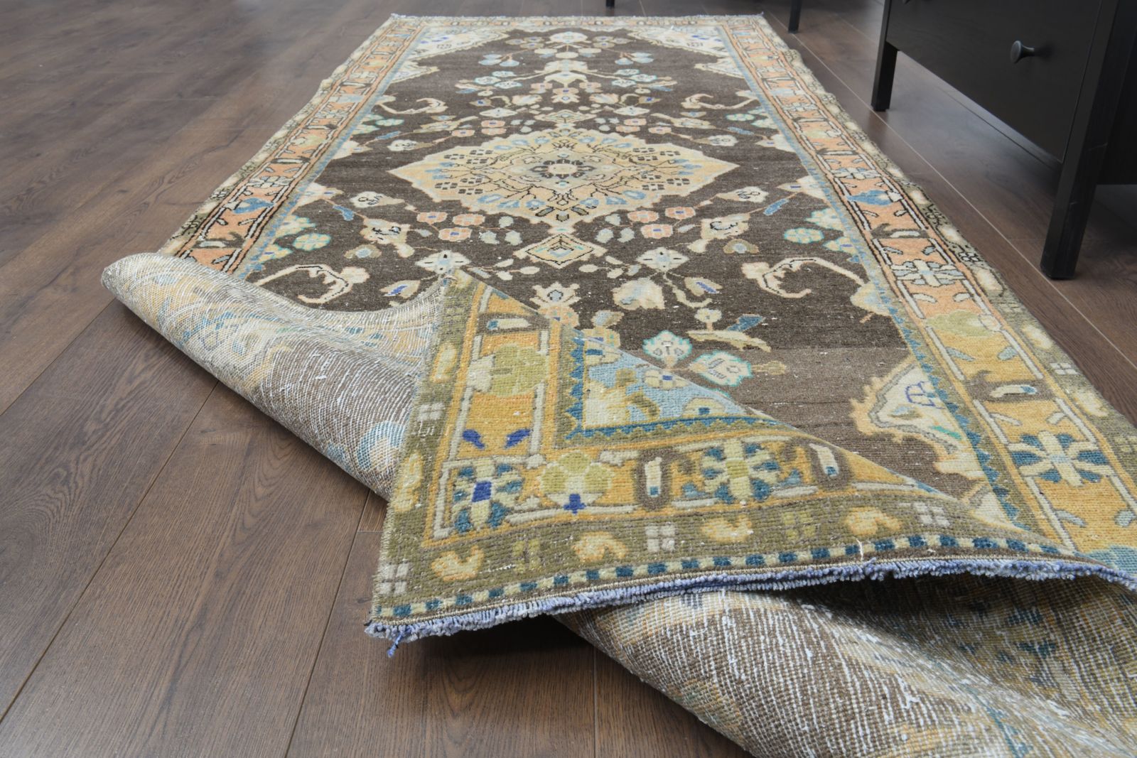 photo furniture 4x10 Ft   Vintage Turkish Runner, Oushak Carpet, Handmade Wool Rug, Floral Hallway Rugs, Farmhouse Decor, One Of A Kind, Made In Anatolia