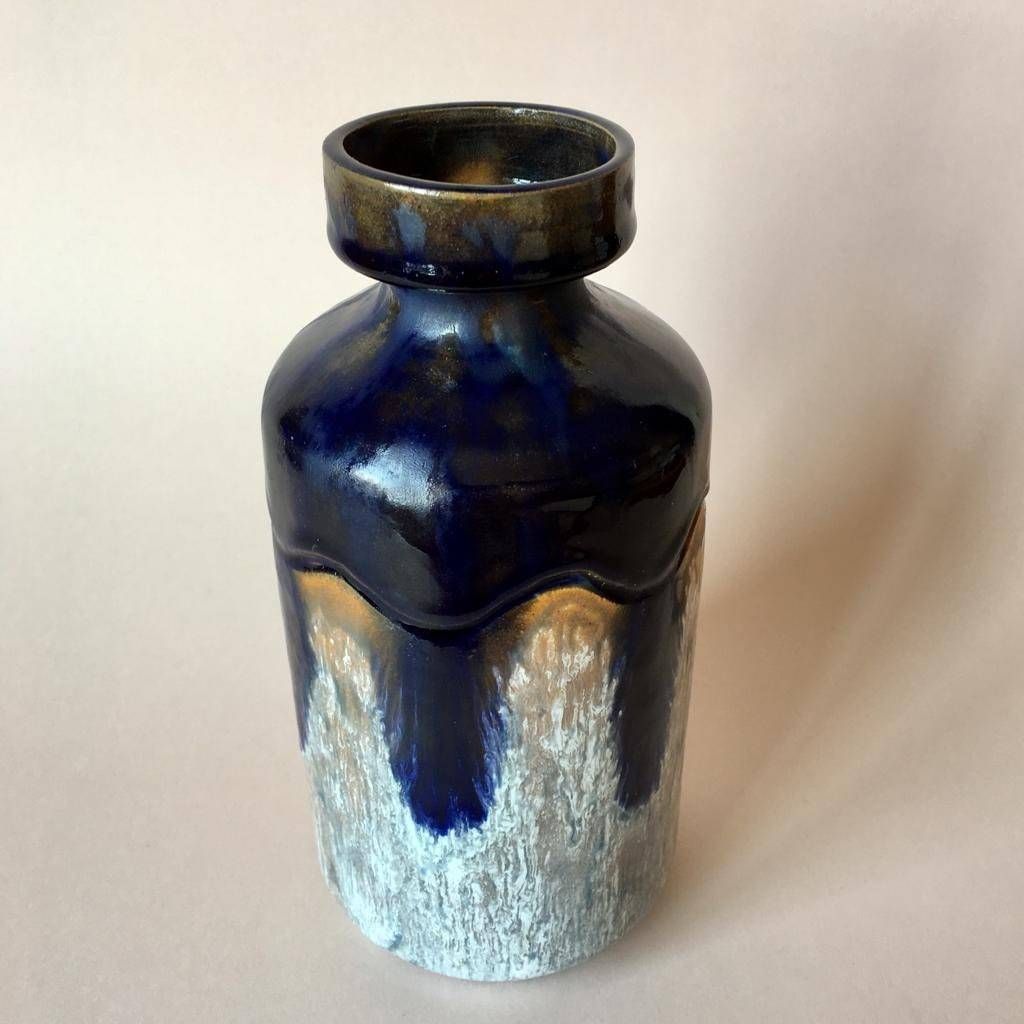 Mid Century Stoneware Bud Vase/Ove Rasmussen/Sweden/Blue Beige White photo Home Decor