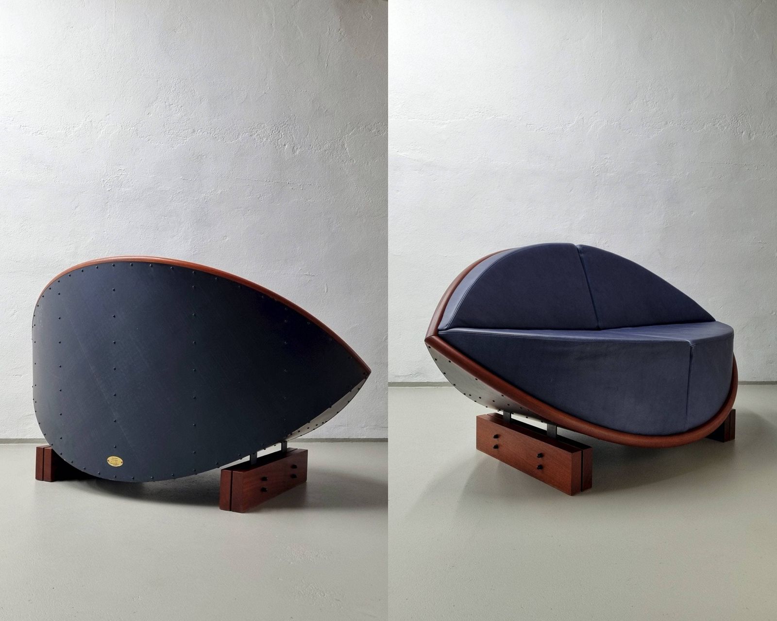Källemo Blue Leather Sofa/"Keflavik" By Sigurdur Gustafsson/Mahogany Steel Leather/2000s/Vintage