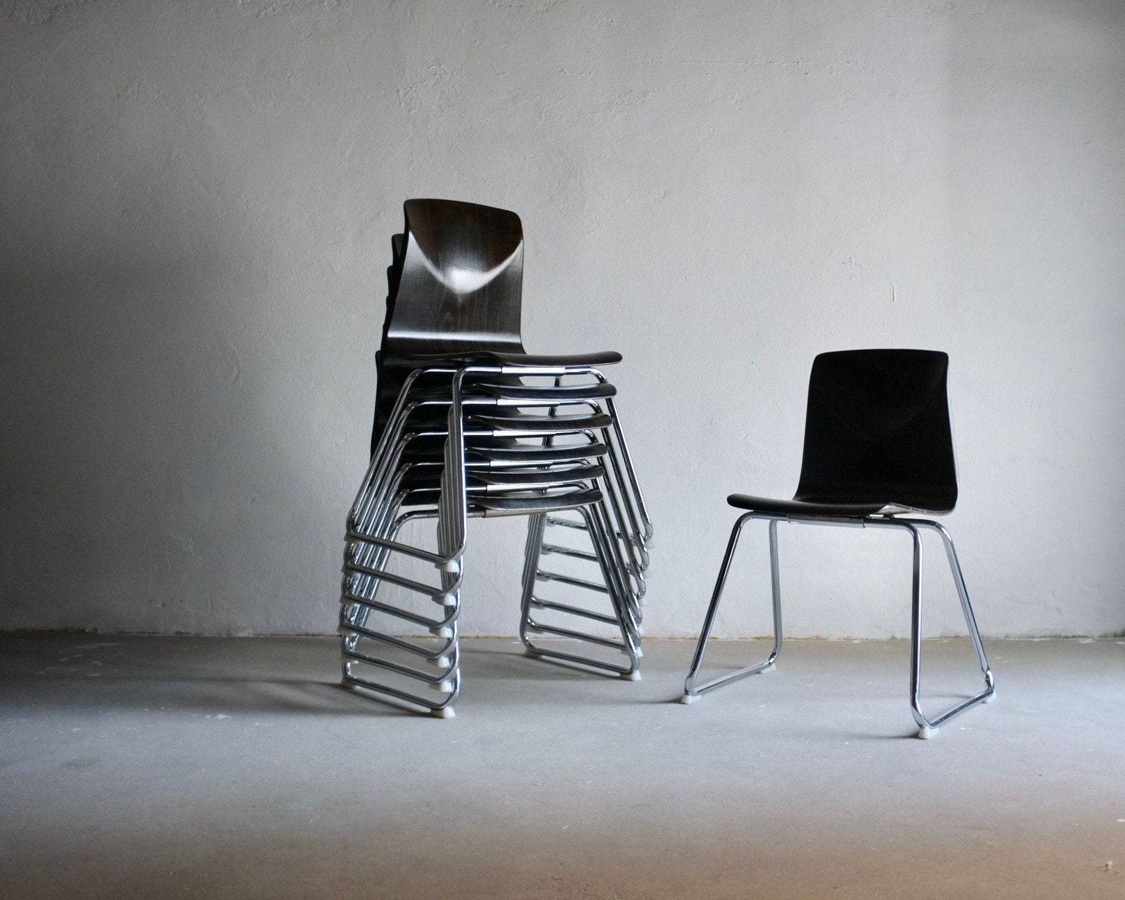 7 Metal Stackable Chairs/Tubular Dining Chair/Pagholtz/West Germany/1960s/Vintage