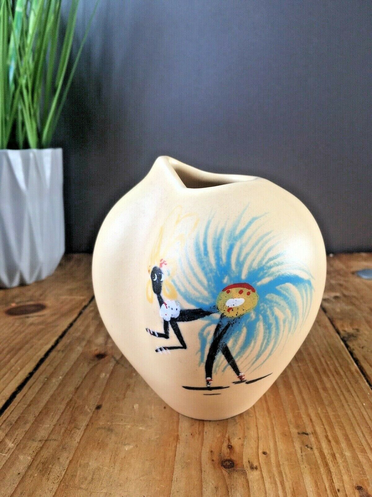 Rare 50s Mid Century Zell Schmider Keramik West German Pottery African 4166 Vase photo for sale