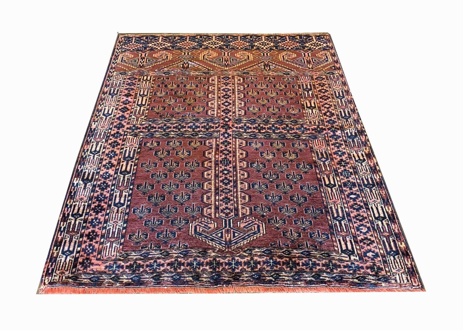 Traditional Turkmen Rug, Rust Wool Carpet, Hand Knotted Antique Rug photo furniture
