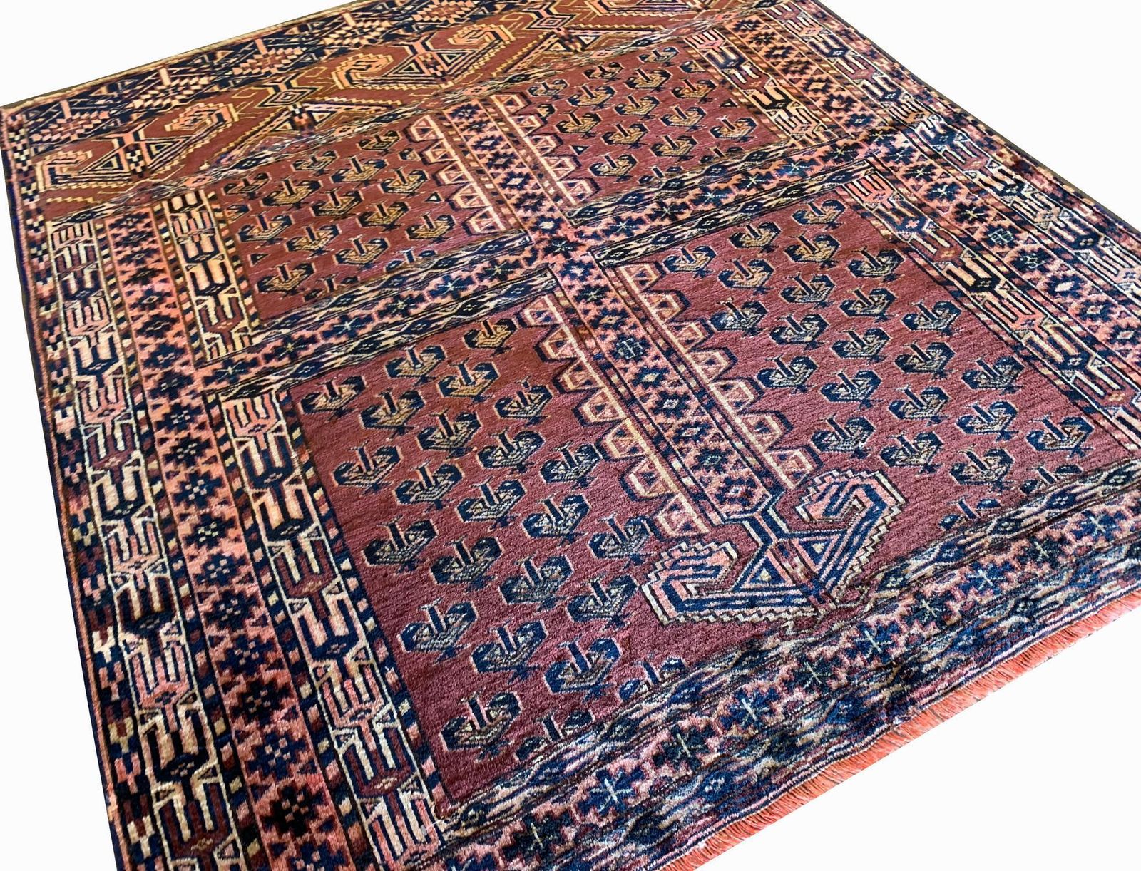 Traditional Turkmen Rug, Rust Wool Carpet, Hand Knotted Antique Rug photo for sale