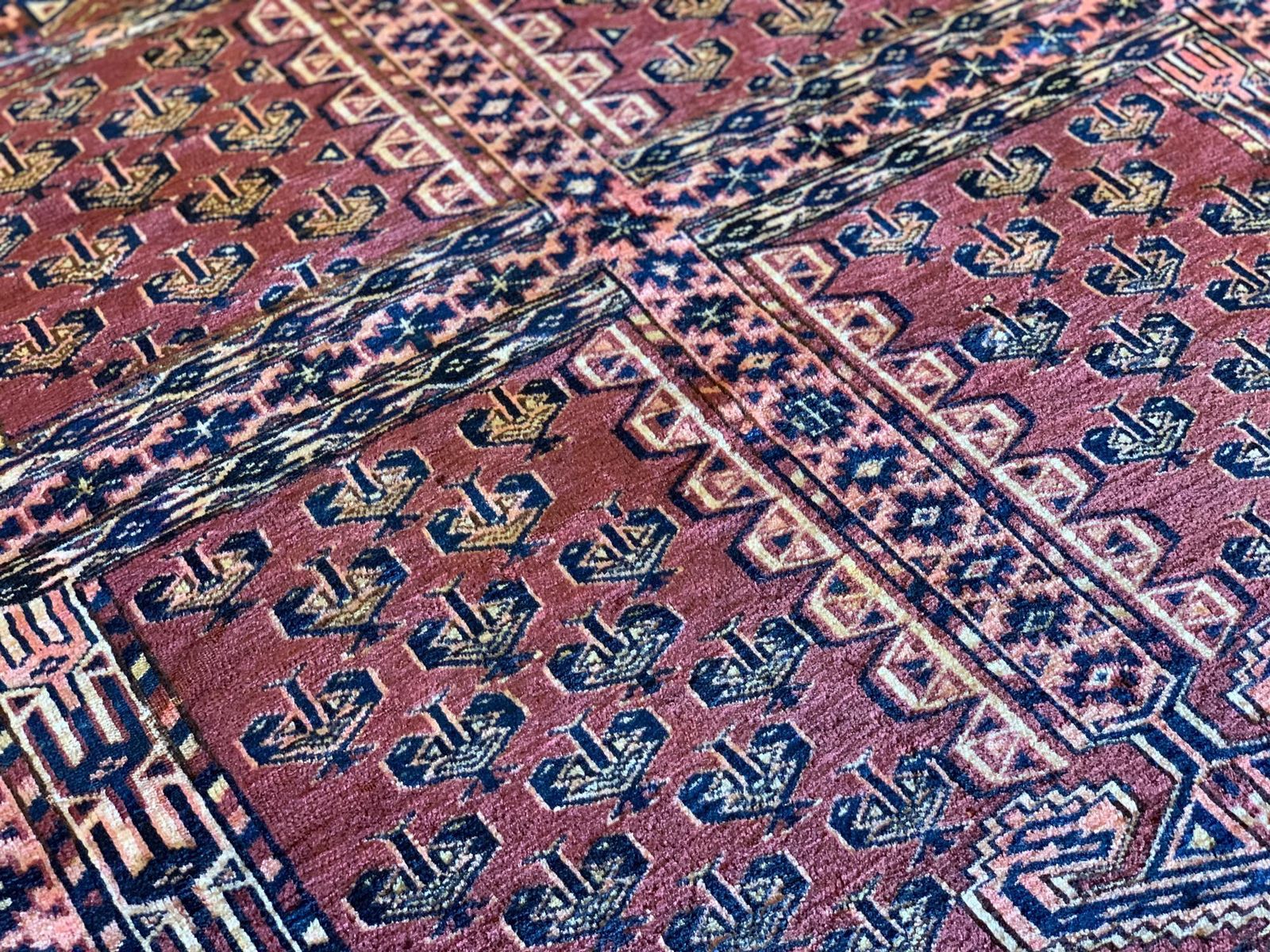 Traditional Turkmen Rug, Rust Wool Carpet, Hand Knotted Antique Rug photo Textiles