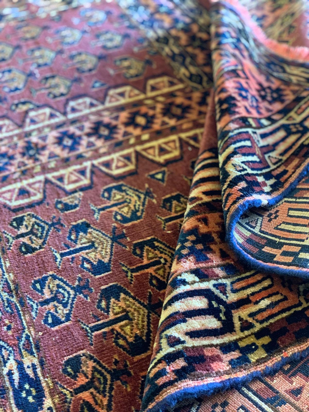 Traditional Turkmen Rug, Rust Wool Carpet, Hand Knotted Antique Rug photo vintage