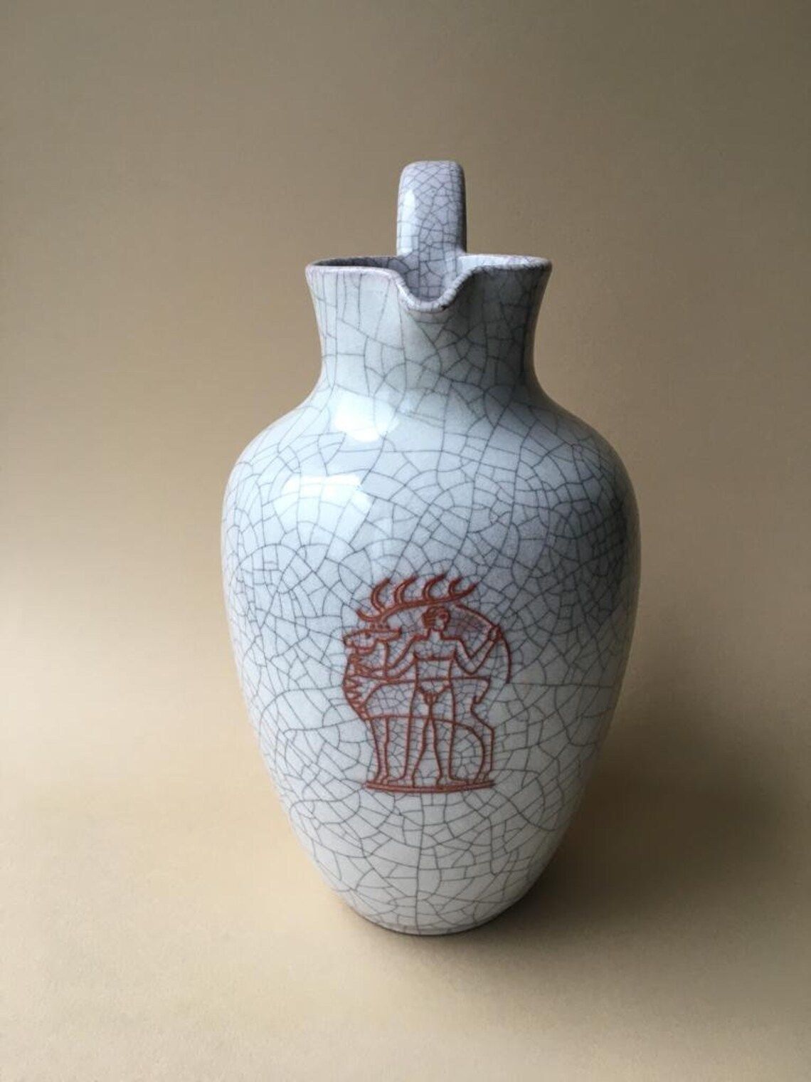 Vintage German Majolika Karlsruher Large Art Deco Style Vase, 1950s photo furniture