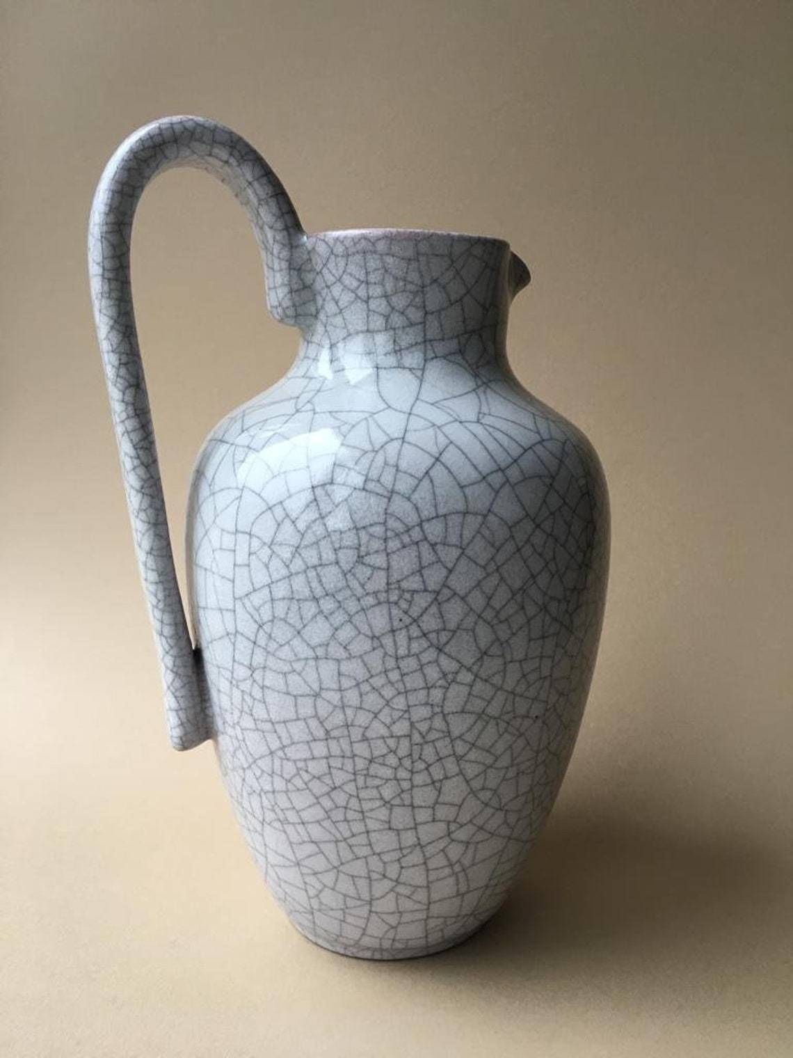 Vintage German Majolika Karlsruher Large Art Deco Style Vase, 1950s photo for sale