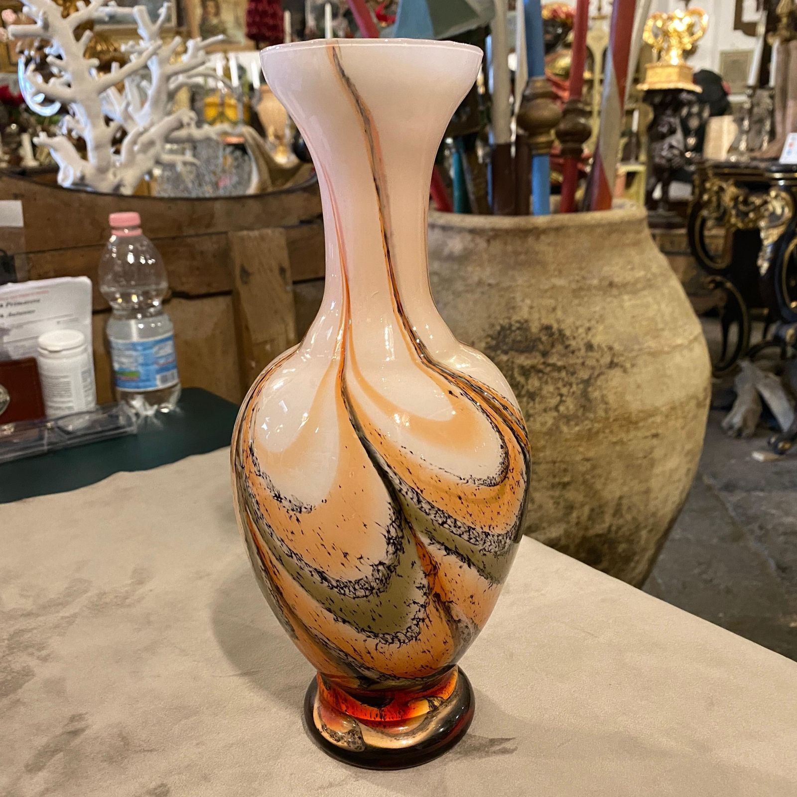 Mid Century Modern Orange And Brown Glass Italian Vase photo vinterior