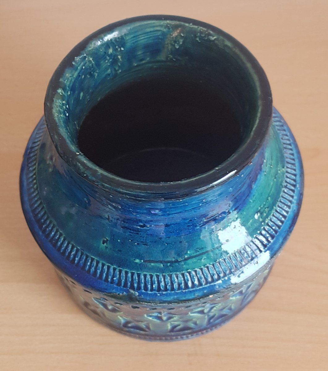 Italian Rimini Blue Vase And Ashtray From Bitossi 1960s Set Of 2 photo Home Decor