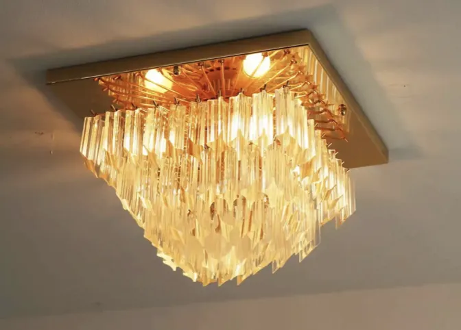 Murano Venni Glass Prism Quadriedri Chrystals 1970s Chandelier