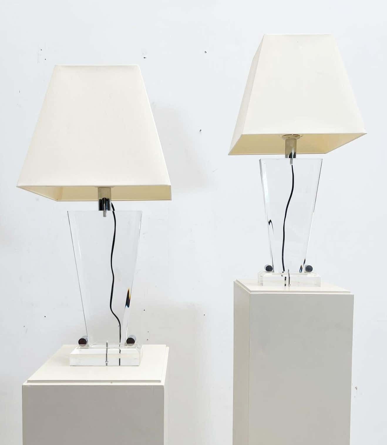 Pair Of Mid Century Plexiglass Table Lamp With Lampshade   Italy 1970s photo furniture