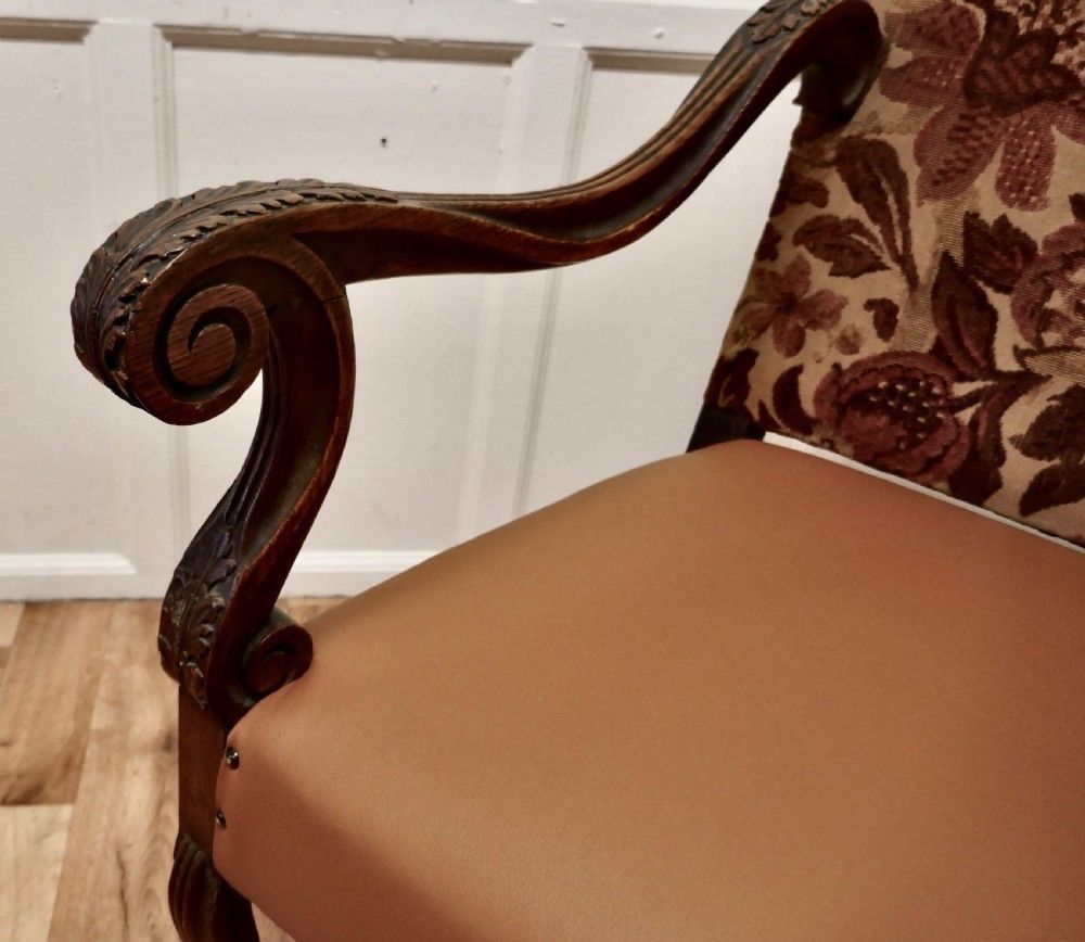 Carved French Oak Salon Throne Chair  Original Pictorial Upholstery photo buy