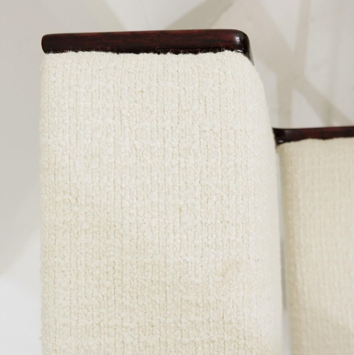 Set Of 4 Mid Century Modern Italian Chairs, Wood And White Fabric, 1960s photo Furniture