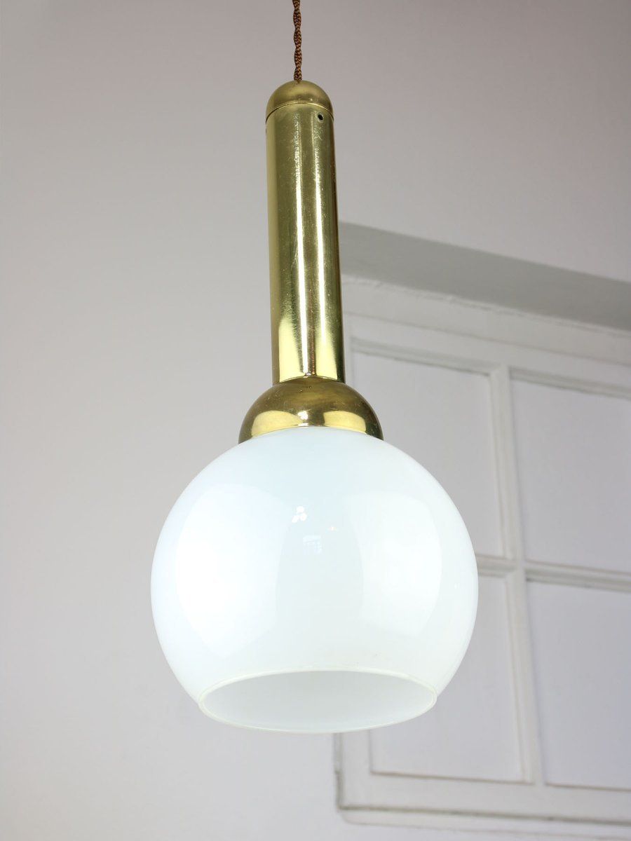 Vintage Pendant Lamp In Metal And Opaline