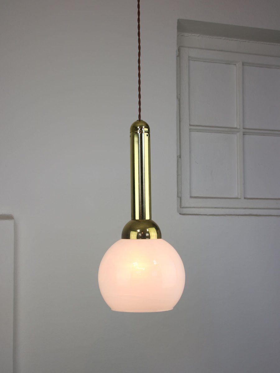 Vintage Pendant Lamp In Metal And Opaline photo 583.0