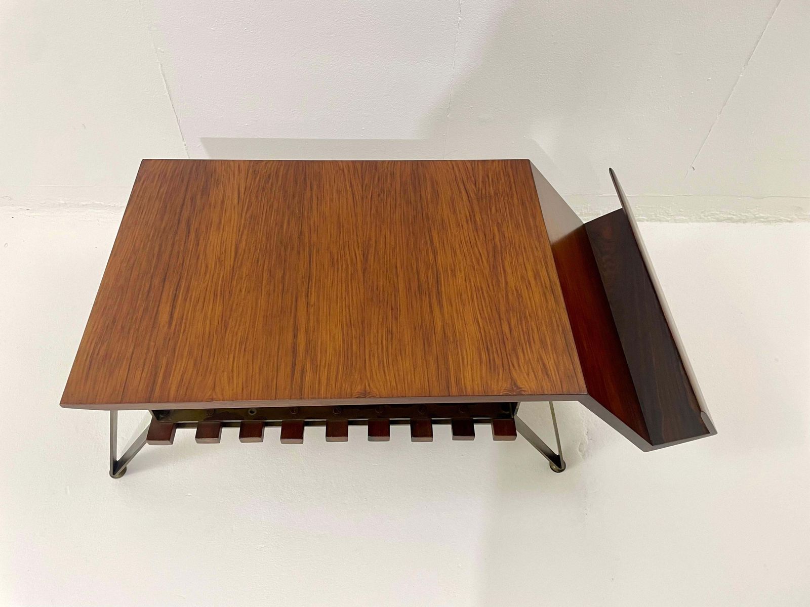 Mid Century Modern Italian Coffee Table With Magazine Rack, Wood And Metal, 1960 photo vinterior
