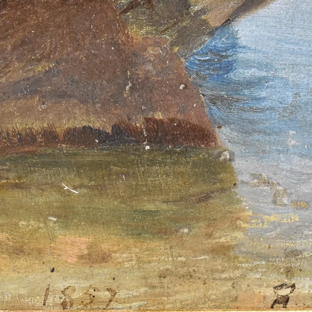 Antique Mountain Landscape Painting, Oil On Paper, XIX Century. (Qp405) photo buy