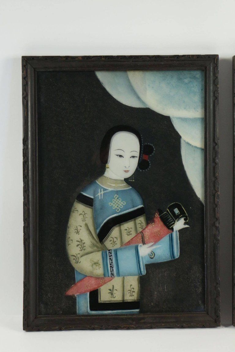 Pair Of 19th Century Asian Painting Under Glass Of Superior Quality photo furniture