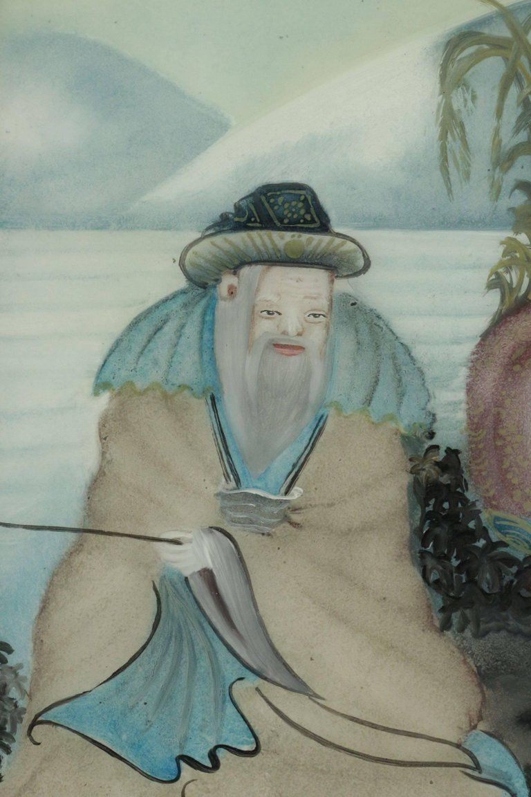 Pair Of 19th Century Asian Painting Under Glass Of Superior Quality photo vintage