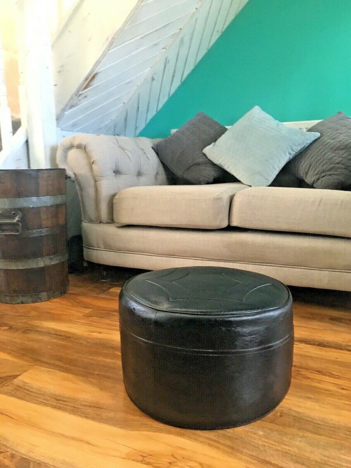 1 Retro 1950's Genuine Sherborne Black Faux Leather Geometric Foot Stool Pouffe