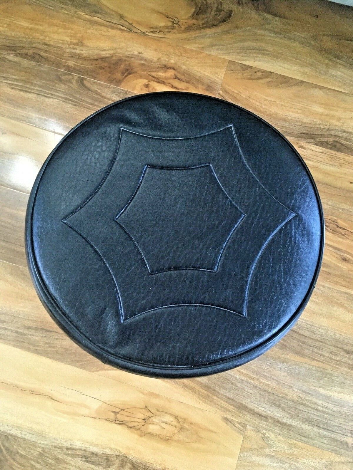 1 Retro 1950's Genuine Sherborne Black Faux Leather Geometric Foot Stool Pouffe photo for sale
