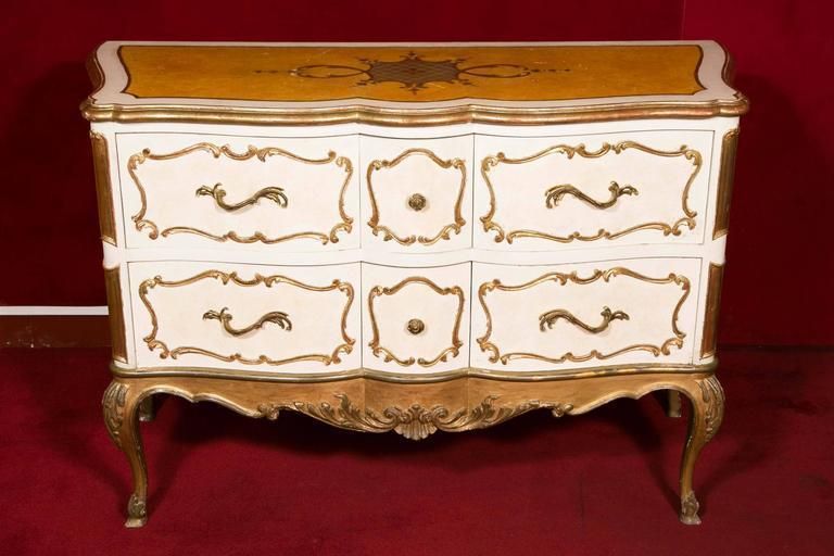 Italian Commode From The 1950s, Painted And Gilded, Very Well Made photo furniture
