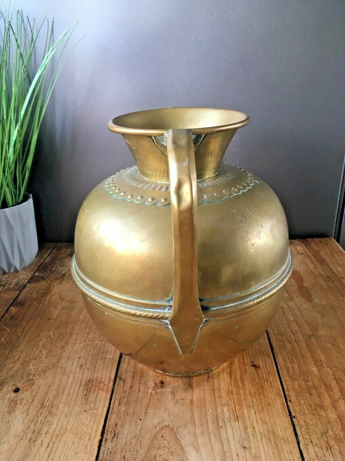 Antique French Brass Twin Handled Urn Water Jug Vase Garanti Villedieu Plant Pot photo Home Decor