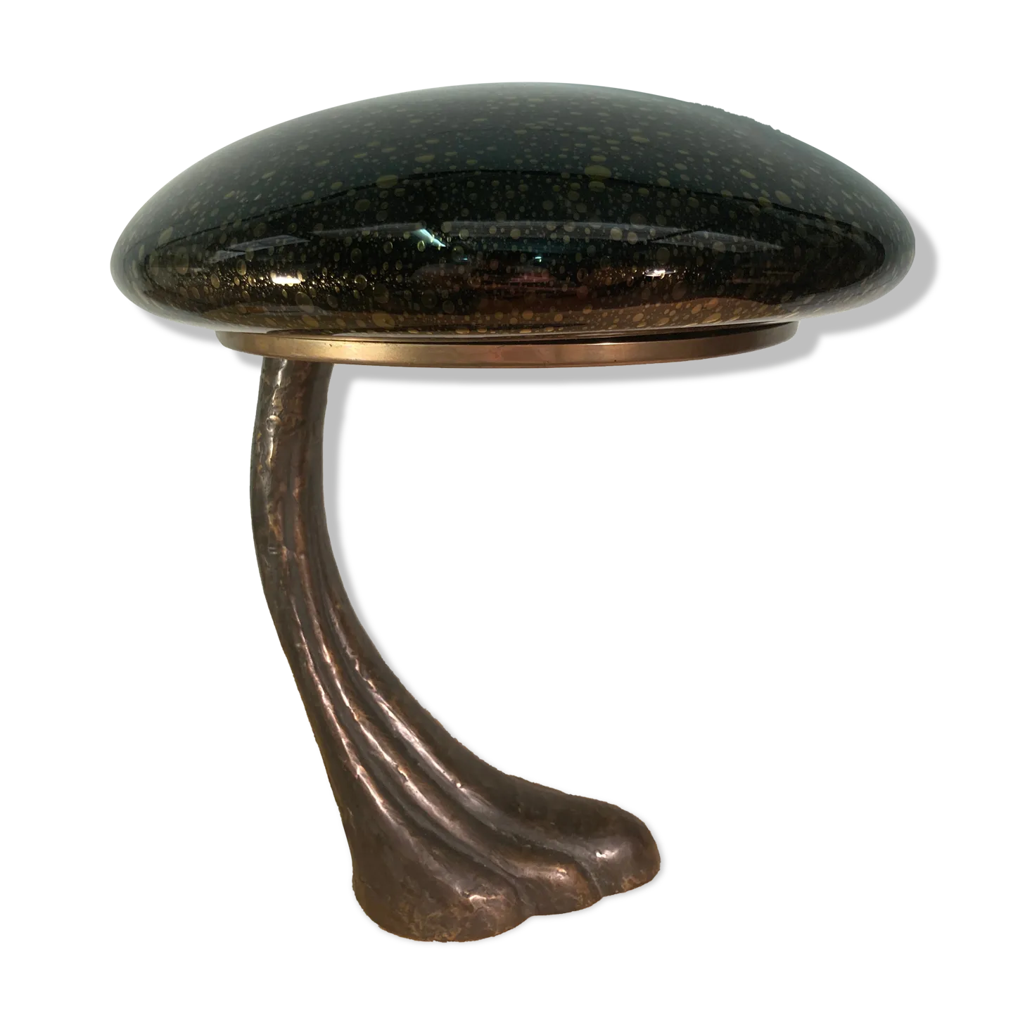 Art Deco Organic Mushroom Bronze Murano Bubble Glass Desk Lamp
