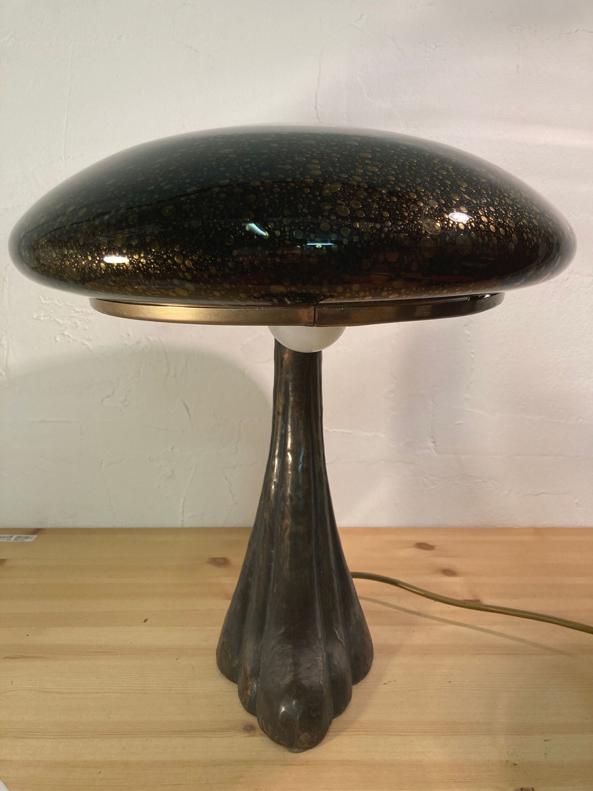 photo for sale Art Deco Organic Mushroom Bronze Murano Bubble Glass Desk Lamp