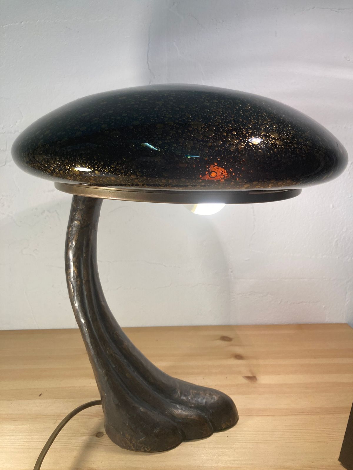 844.48 Art Deco Organic Mushroom Bronze Murano Bubble Glass Desk Lamp photo