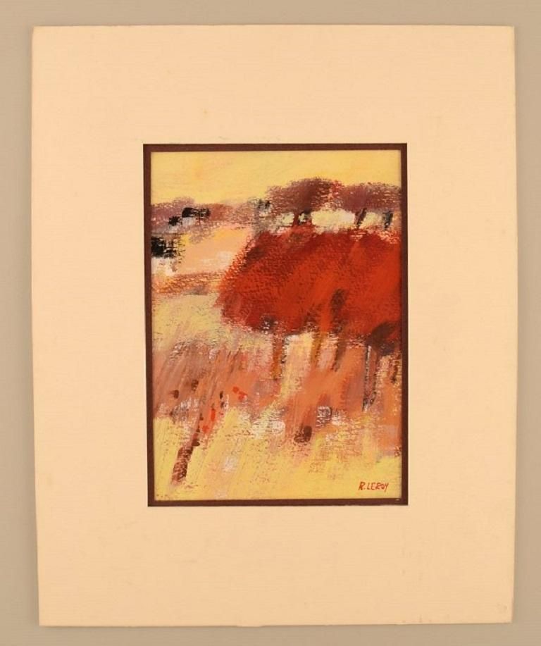René Leroy, French Artist, Pastel On Paper, "Red Countryside" photo furniture