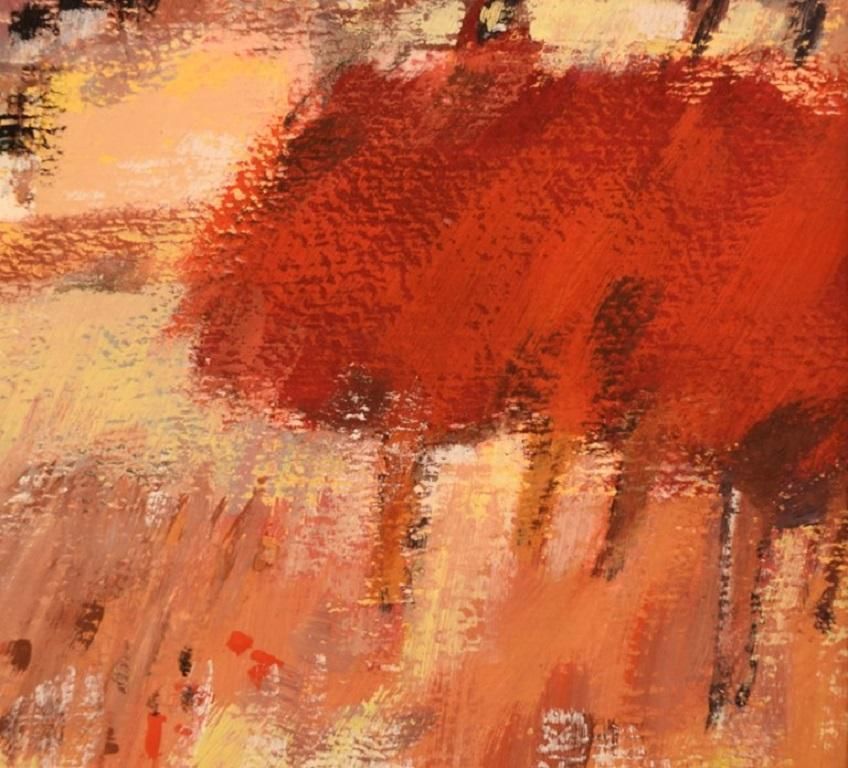 René Leroy, French Artist, Pastel On Paper, "Red Countryside" photo Art