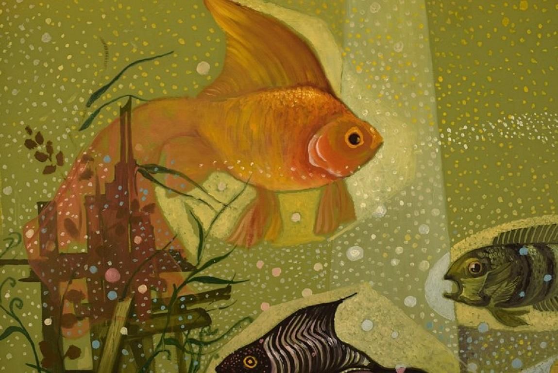 Ove Persson, Swedish Artist, Oil On Board, "Aquarium" photo for sale