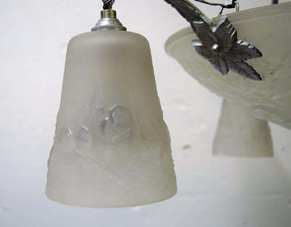 Muller Frères, Luneville, Large Impressive Chandelier In Wrought Iron, 1930s/40s photo Lighting