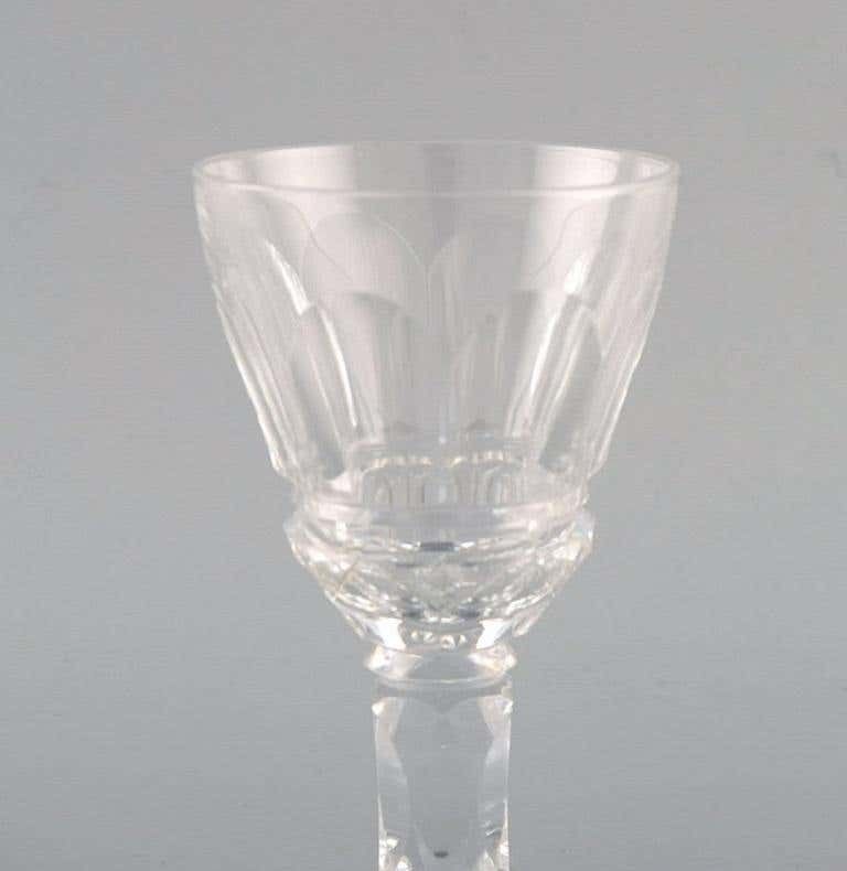 Baccarat, France, Three Art Deco White Wine Glasses In Clear Crystal Glass photo for sale