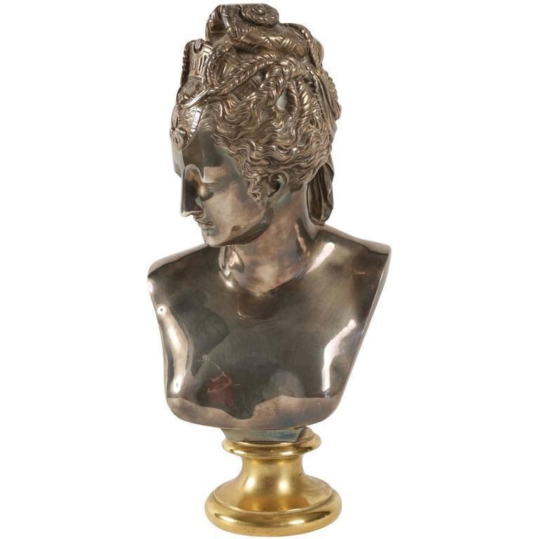 Buste Of Diane In Bronze And Silver, Beginning Of The 20th Century