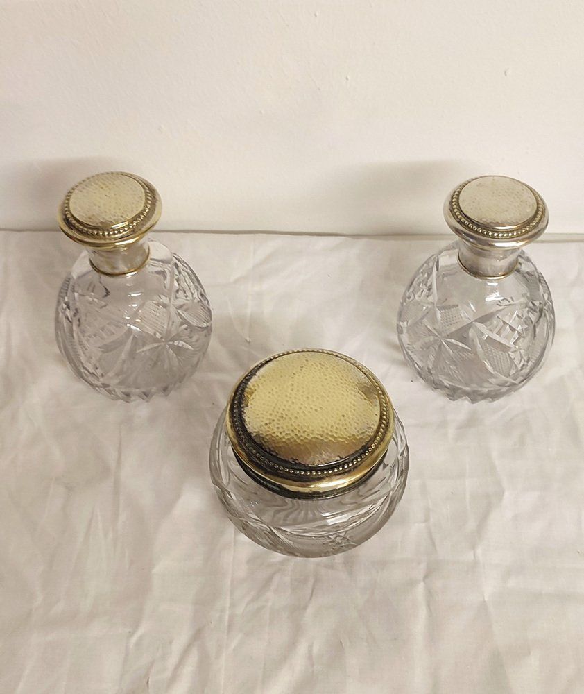 French Cut Glass Toilet Set, 1940s, Set Of 3 photo for sale