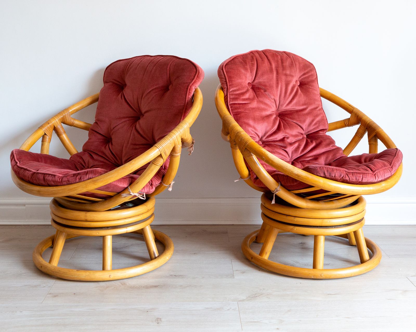 Rare Pair Of 1970s Bamboo Swivel Chairs Mcm Easy Chairs By Angraves Of Leicester photo furniture